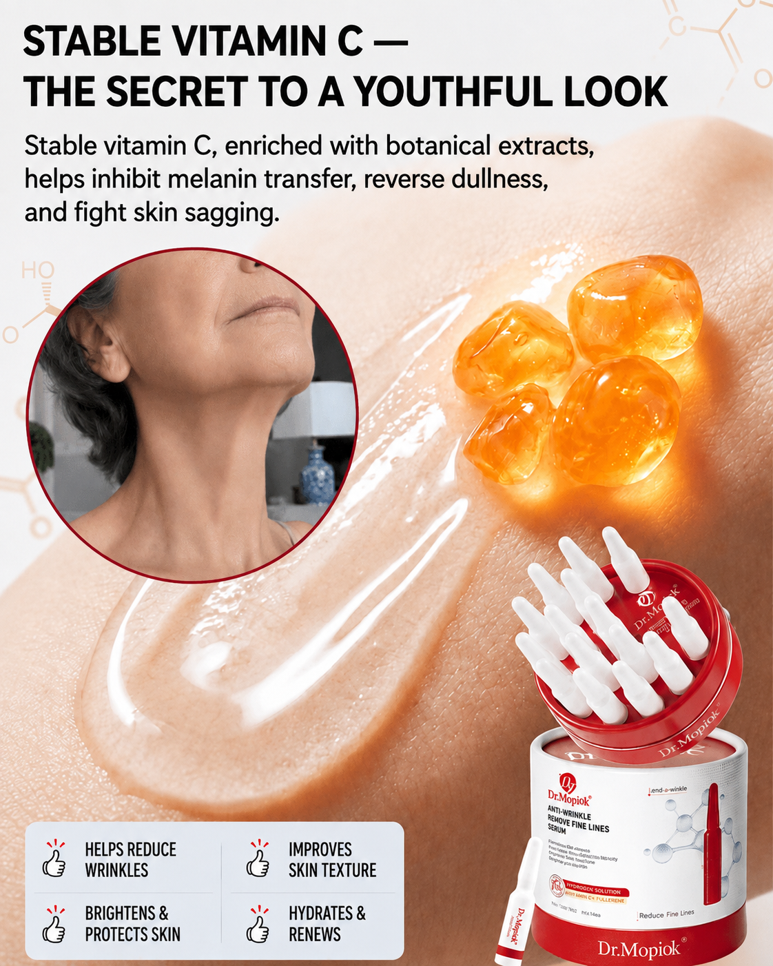Dr.Mopiok Anti-Wrinkle Essence Firming & Anti-Aging Facial Serum with Collagen Hyaluronic Acid for Smooth Skin