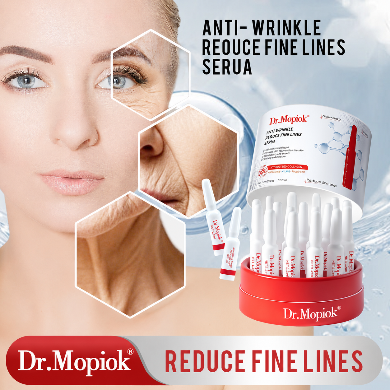 Dr.Mopiok Anti-Wrinkle Essence Firming & Anti-Aging Facial Serum with Collagen Hyaluronic Acid for Smooth Skin